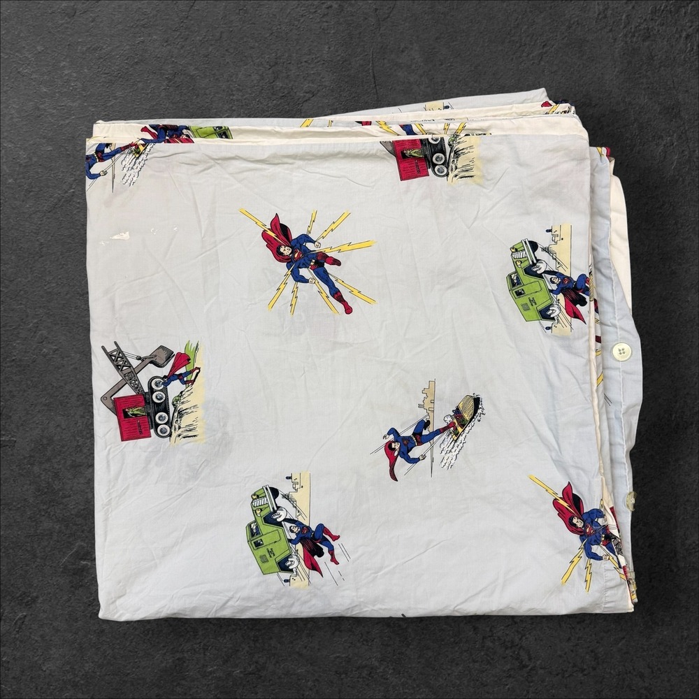 Pottery Barn Kids Superman Duvet Cover Full Queen Blue Cotton DC Comics Vintage
